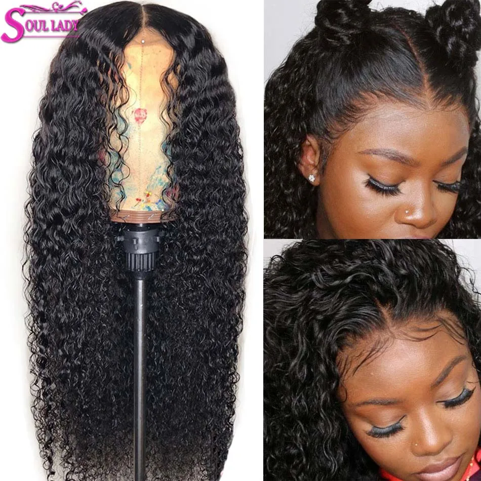 

SoulLady Remy Brazilian Curly Lace Front Wig 13*6 Glueless Lace Frontal Human Hair Wigs Preplucked Bleached Knots Lace Front Wig