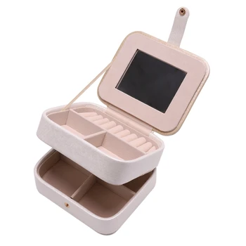 

Portable Travel Leather Jewelry Multi-Function Storage Box Case Holder Earring Necklace Simple Girl Plate Leather Organizer Box