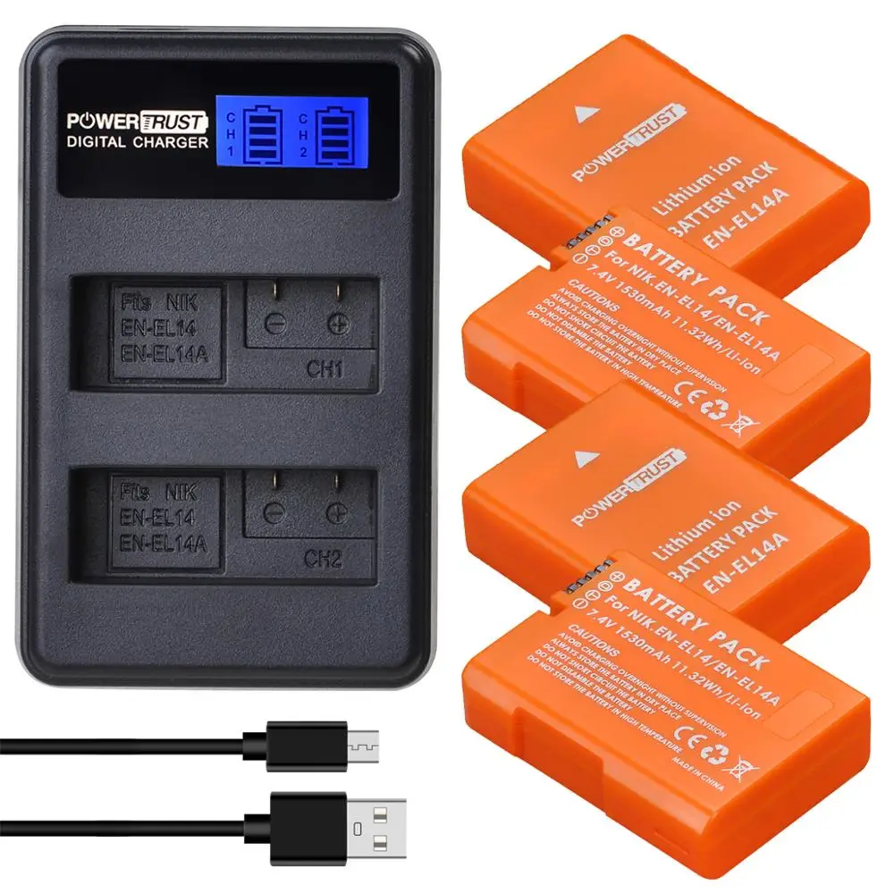 1530 мА/ч EN-EL14 EN-EL14A EL14 оранжевый Батарея + ЖК-дисплей USB Dual Зарядное устройство для