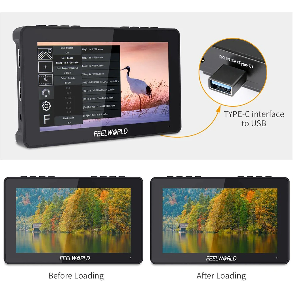 FEELWORLD F5 Pro V3 5.5 Inch 3D LUT Touch Screen DSLR Camera Field Monitor 4K HDMI Input Output LED Light Wireless Transmission