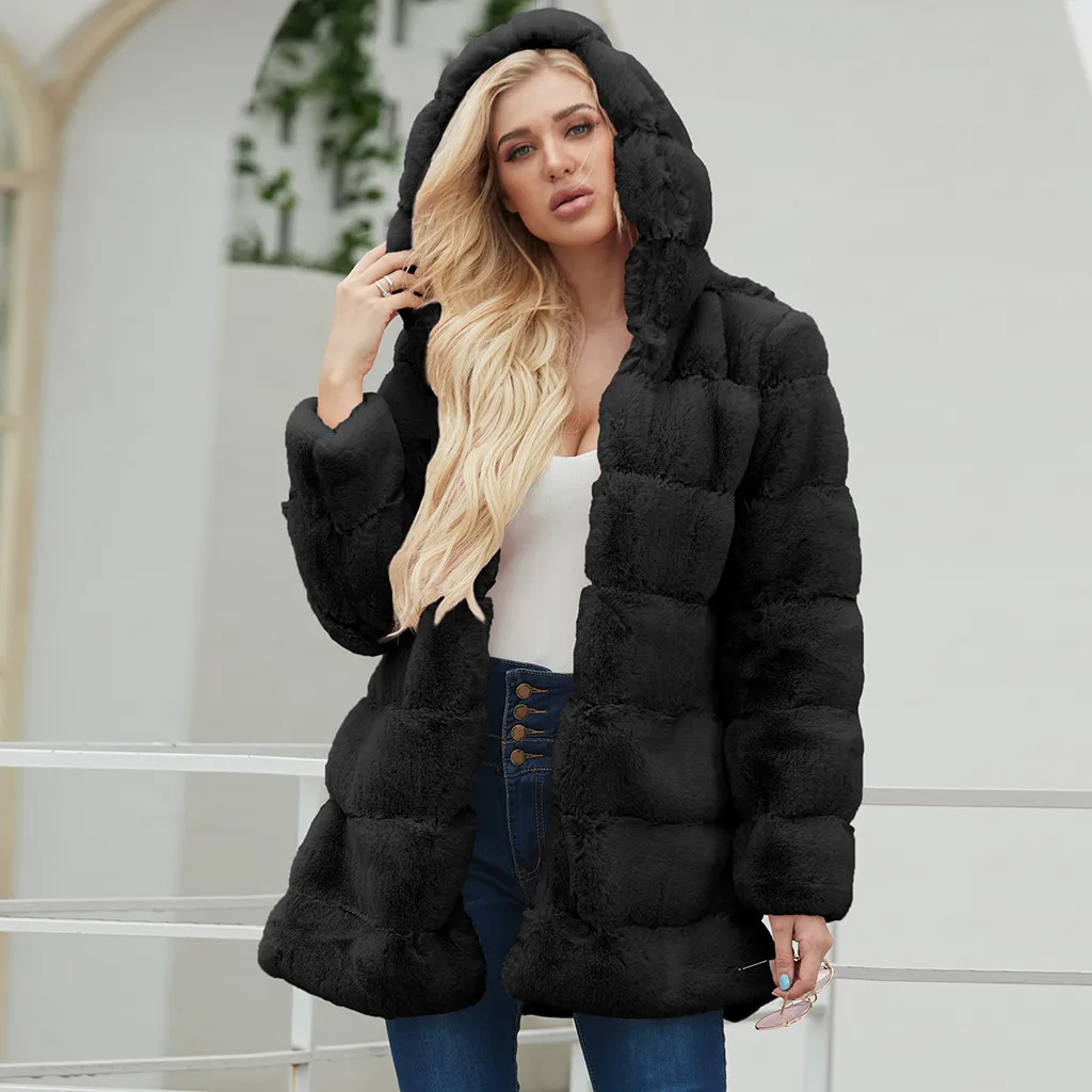 S-3XL Шубы женские зимние шубы из искусственного меха с передним карманом шуба однотонная плотная теплая верхняя одежда куртка из искусственного меха Chaquetas Mujer