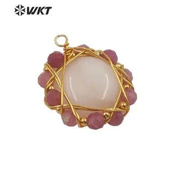 

WT-C294 Wholesale fashion pink stone handmake wirewrapped jewelry DIY findings small charm pendants natural stone pendants