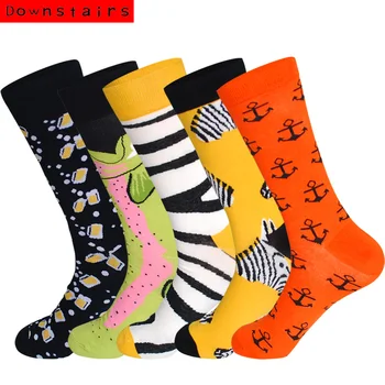 

Downstairs 5pairs/lot Casual Men's Socks Hip Hop Beer Fish Streetwear Custom Happy Socks Regalos Para Hombre
