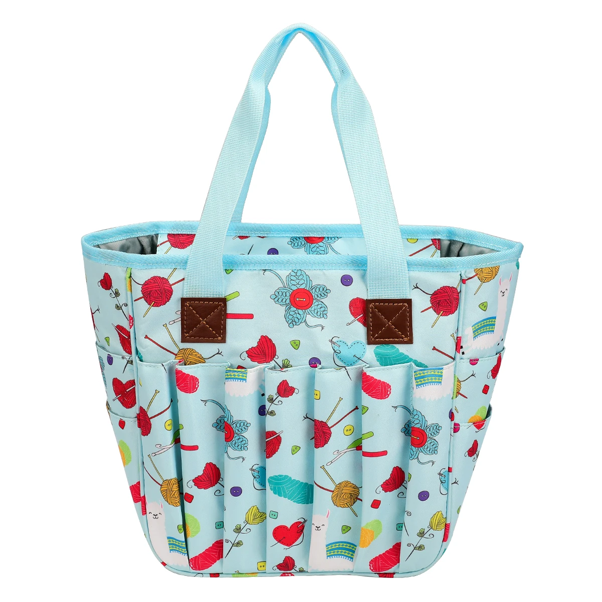 Tyenaza Woven Knitting Needles Storage Bag - Large Fabric Yarn Organizer With Handles (Rose Jacquard)