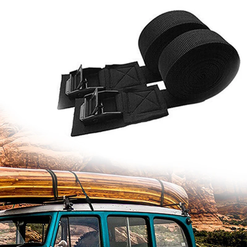 1Pair Multipurpose High-strength Tension Car Roof Luggage Rack Tie Kayak Surfboards Straps Luggage Belt with Zinc Alloy Buckle