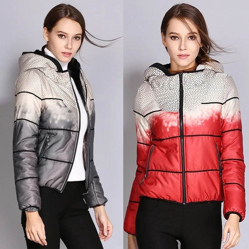 

ZOGAA 2020 Women's Winter Short Parkas 80% Duck Down Jackets Coats Dot Contrast Color Hooded Zipper Slim Warm Overcoat Outwear