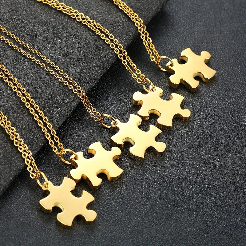 Minimalist 2/3/4/5 Pcs Couple Puzzle BFF Pendant Necklaces Set for