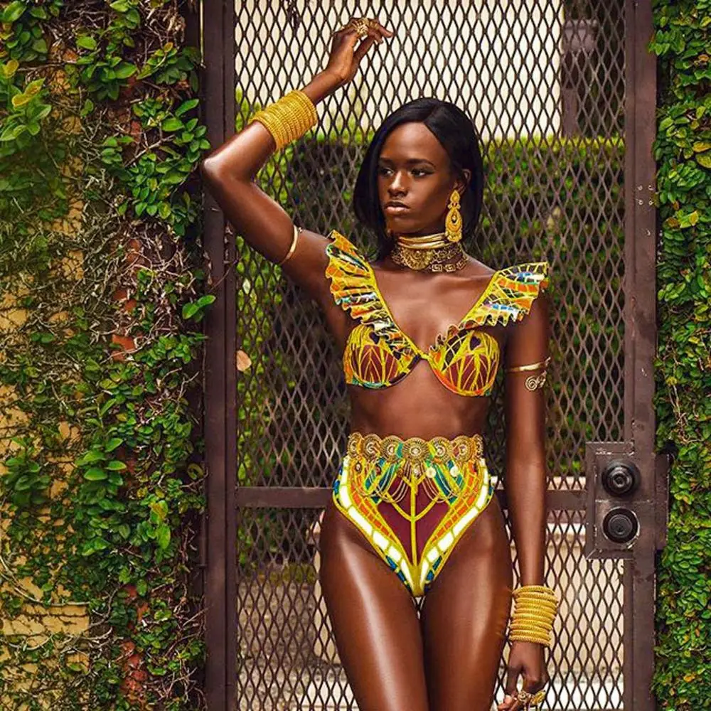 New folk-custom bikini push up 2020 Indigenous swimwear women African totem bikini set high waist swimsuit women monokini mujer*