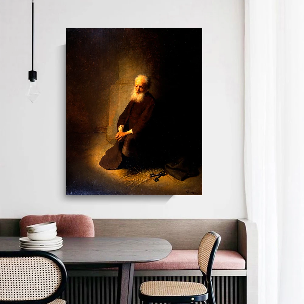 

Citon Canvas RembrandtSt. Peter in Prison (The Apostle Peter Kneeling)Oil painting Artwork Picture Wall decor Home Decoration