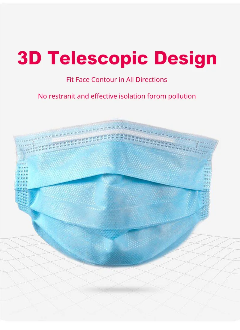 

High quality melt blown cloth disposable mask, 3-layer protective filter, dust-proof liquid drop, free delivery in the factory,