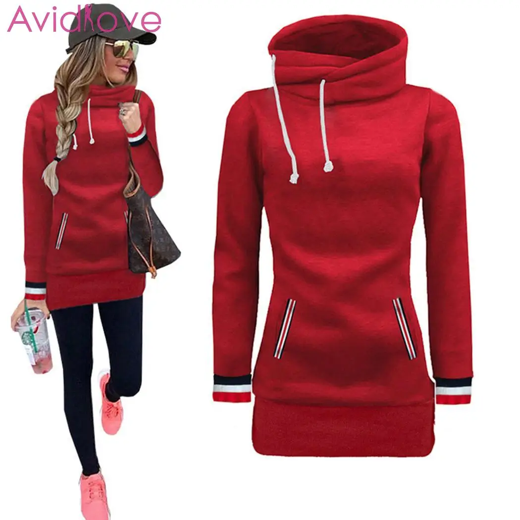 Women Casual Long Sleeve Hooded Solid Pocket Autumn Autumn, Winter Causal Drawstring Pullovers Slim Coat
