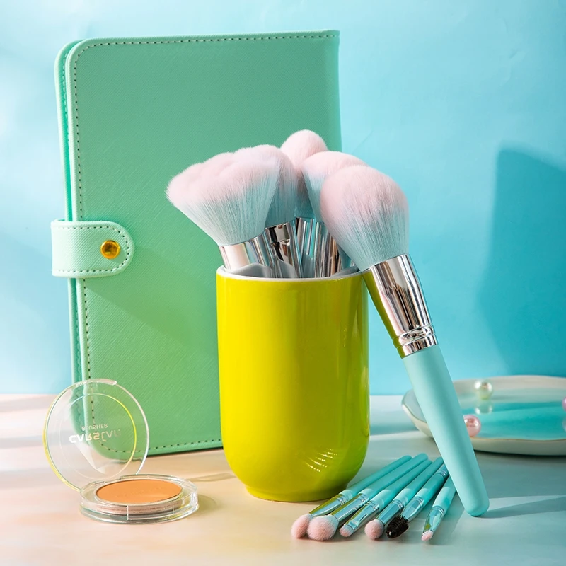 

NEWVEW 11pcs professional Makeup Brushes Mint Color Eye Shadow Make Up Brush Set Blending Eyeliner Brow Small Fan Cosmetic Tool