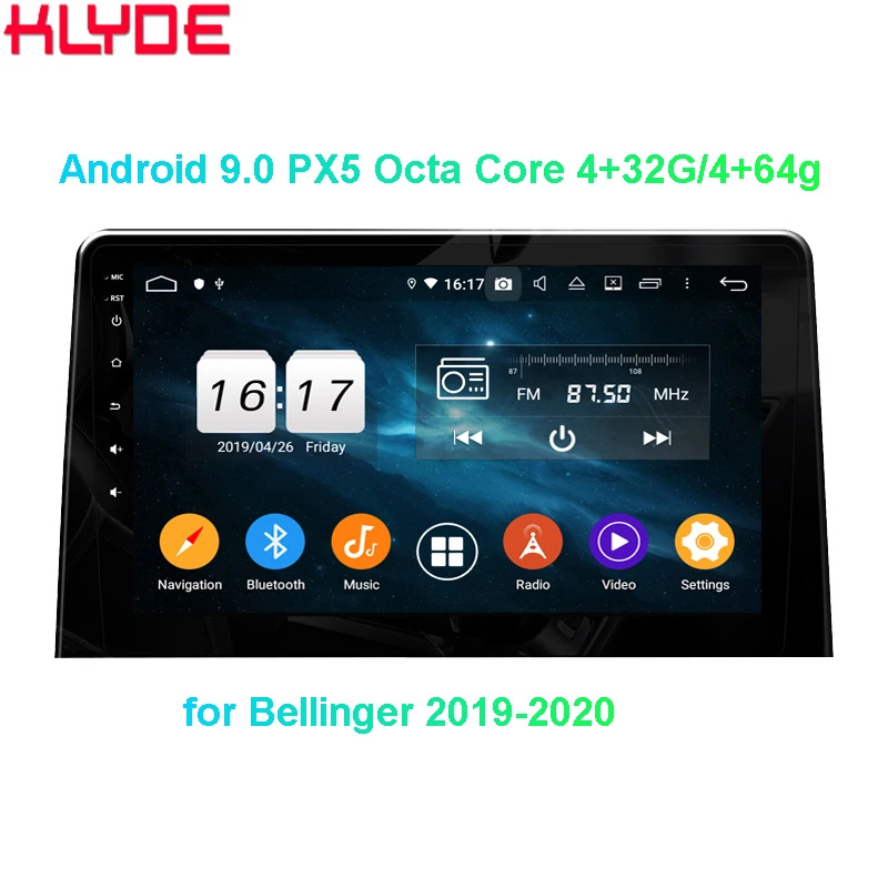Автомобильный видеоплеер KLYDE Klyde KD-1996 экран 10 1 дюйма android 9 0 PX5 8 ядер ОЗУ 4 Гб для