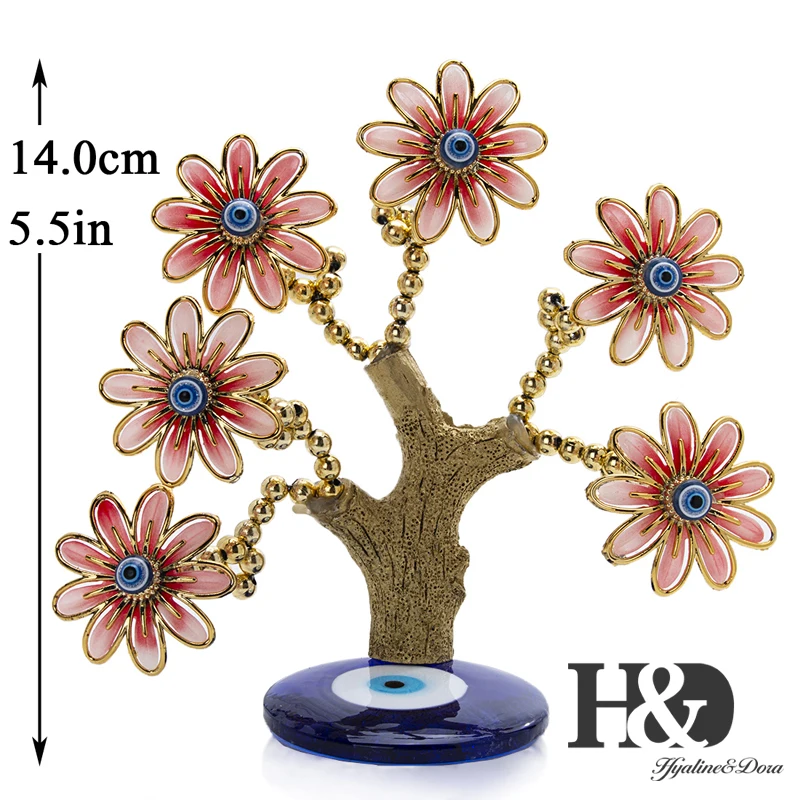 H&D Fengshui Lucky Flower Tree Turkish Blue Evil Eye Tree Figurine Protection for Money Fortune Tree Home Decorative Eye Gift
