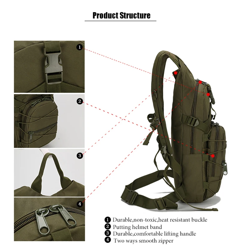 15л военный рюкзак, тактический Молл походный велосипедный рюкзак, водонепроницаемая армейская велосипедная сумка, альпинистский рюкзак для кемпинга
