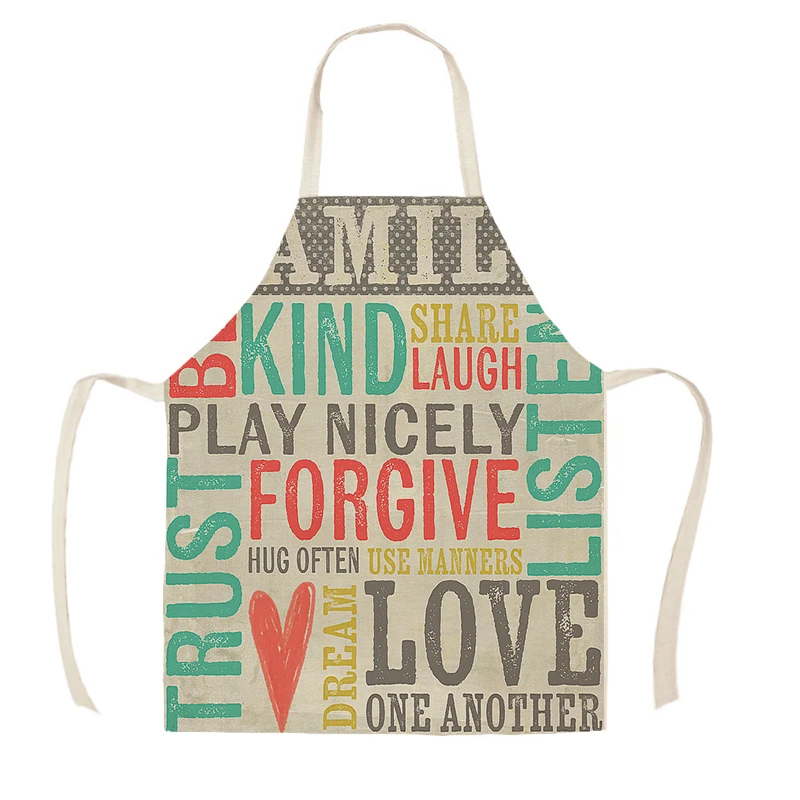 Home Cleaning Tools Cooking Apron Cartoon Happy Life Camper Love Printed Cotton Linen Women Sleeveless Kitchen Aprons WQ1500