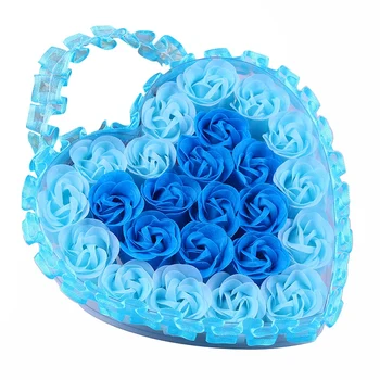 

24Pcs Heart Scented Bath Body Petal Rose Flower Soap Wedding Decoration Gift Flavor Paper Fancy Soap Blue