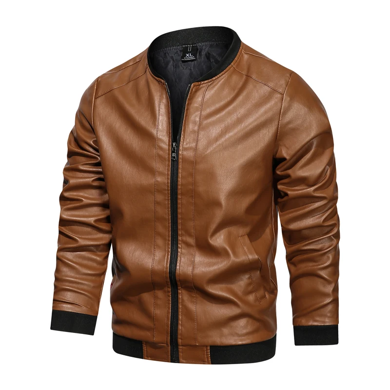 original leather jacket for men 2021 Men Leather Fleece Jacket Fashion Clothing Men Motor Jacket Stand Collar Solid Slim Thin Autumn Jacket PU Leather Overcoat leather vest motorcycle