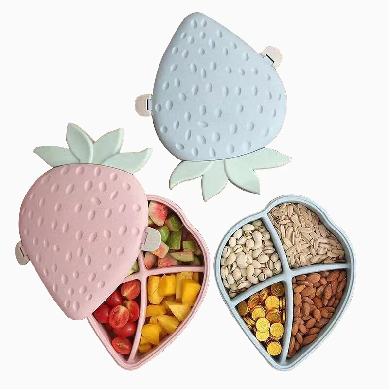 

Strawberry Snack Plates Candy Container Nuts Holder Fruits Organizer Plastic Dishes Bowl Food Tray Home Kitchen Storage Box