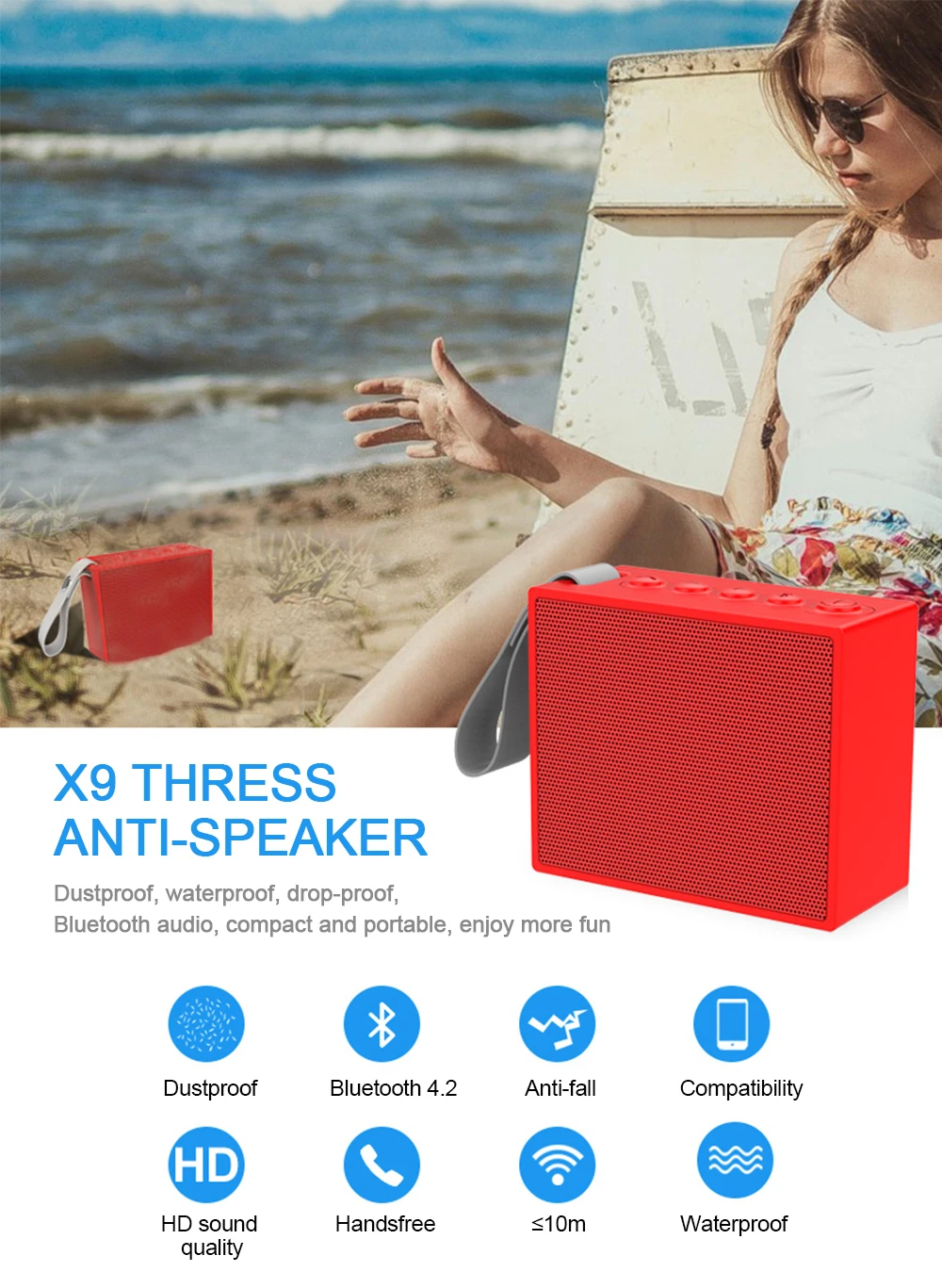 Eson стиль Bluetooth V5.0 модный портативный динамик с беспроводной открытый водонепроницаемый IP67 плавательный динамик