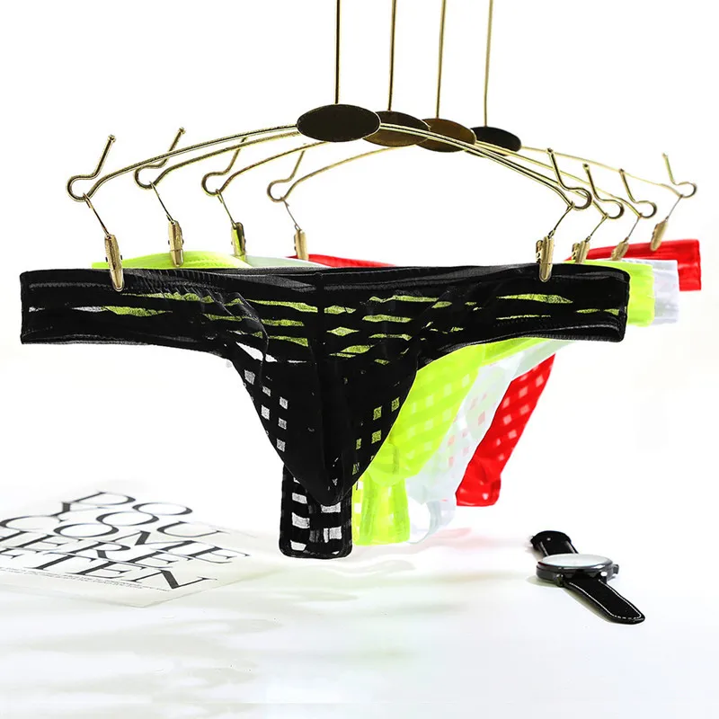 

Solid Color Men G String Low Waist Thong Sexy Translucent Male Bikini T-back 15