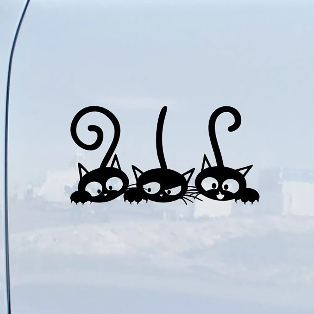 Three Cute Long Tail Cat Car Vehicle Body Window Reflective Decals Sticker Decor Car Exterior Accessories Boutique