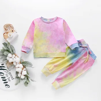 

Sport Long Sleeve Baby Girls Clothes Winter 2020 Fashion Girls Tie dye Kids Clothes Set 2Piece Top+trousers Toddler Clothing D30
