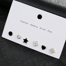 MIGGA, 6 шт., маленькие серьги-гвоздики с кубическим цирконием, золотой цвет, черное масло, капельное сердце, в форме звезды, женские серьги-гвоздики, ювелирное изделие