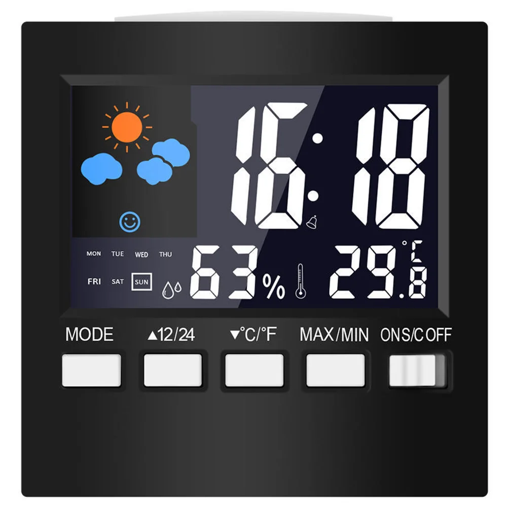 Многофункциональный погодные часы светодиодный Подсветка цветной экран Повтор голосовой активации Температура Влажность отображение даты настольные часы