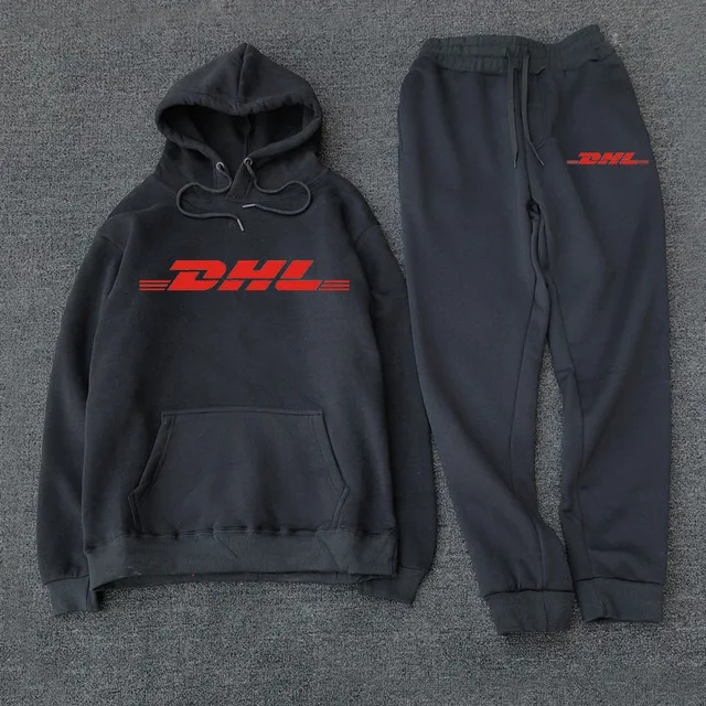 Мужской брендовый DHL спортивный комплект с капюшоном, свободная осенне-зимняя кофта для бега с длинным рукавом, Модный пуловер, хлопковый свитер
