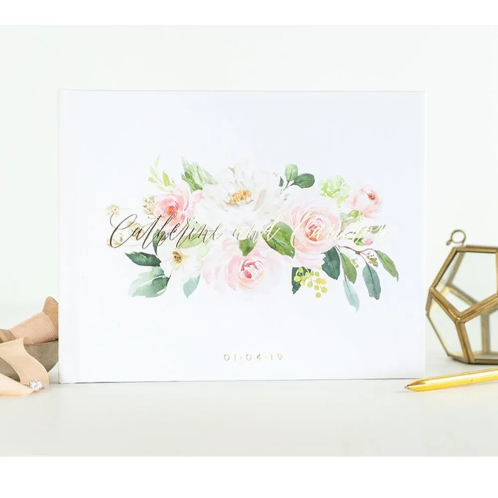 personalize Gold Foil Wedding Guest Book Mr and Mrs names guestbook landscape floral Engagement photo book Moder custom Birthday | Дом и сад