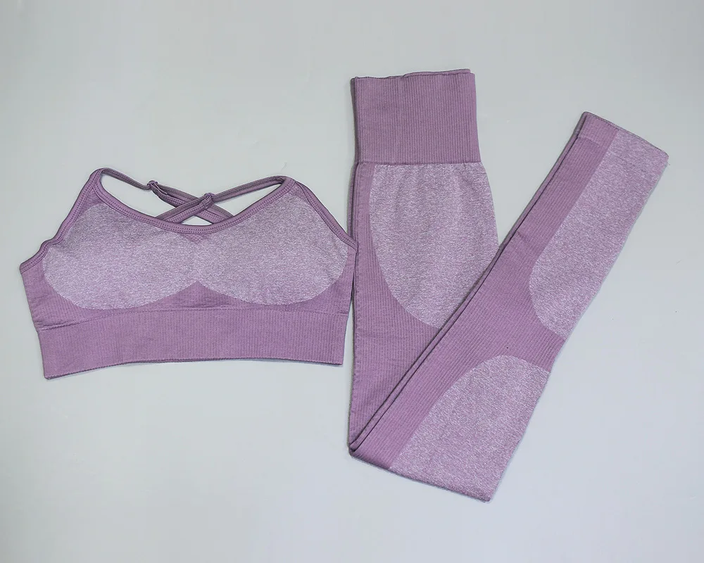 Комплект из 2 предметов для занятий йогой, одежда для тренировок, женские бесшовные легинсы, спортивный бюстгальтер, Femme, костюм для фитнеса, спортивная одежда для женщин - Цвет: purple