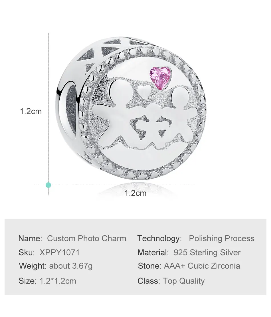 Персонализированные фото на заказ 925 пробы серебряные Семейные бусины с розовыми кристаллами Подвески подходят к оригинальному браслету DIY Ювелирные изделия