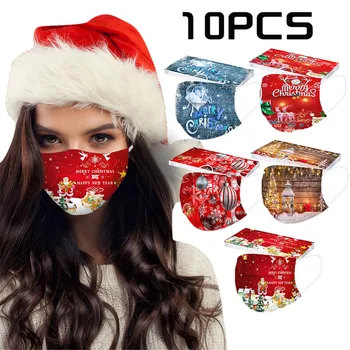 

Fast Delivery Within 24 Hours Máscara 10pc Christmas Print Masks for Protection Face Mask Disposable Earloop Mask Bandage