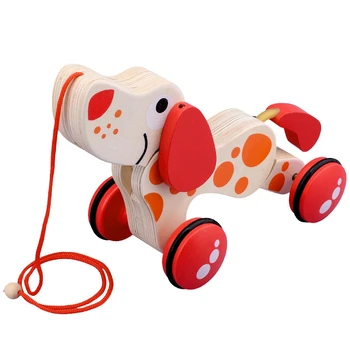 

Wooden Pull Toy Wooden Car Child Toddler Toy Wooden Cartoon Puppy Toy Car Hauling Car