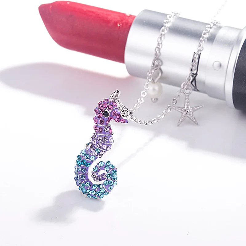 Queen S925 изысканное серебряное красочное гиппокамп ожерелье океанов серии Ши милая маленькая красная книга Douyin Горячая кулон