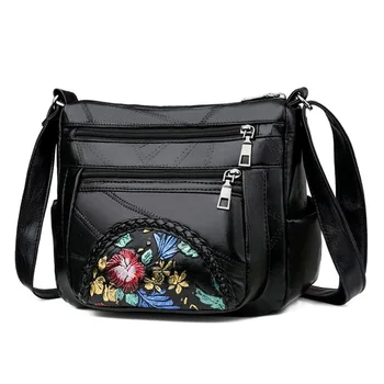 

Designer Women Crossbody Bag Pu Leather Shoulder Bag Flower Small Bag Soft Leather Purse Multi-pockets Messenger Bag Vintage Bag