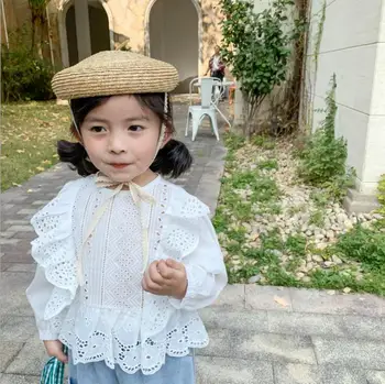 

2020 New Style Girls Lace Ruffles Shirt Spring Cotton Fashion Girls Blouse 1-6t PP737