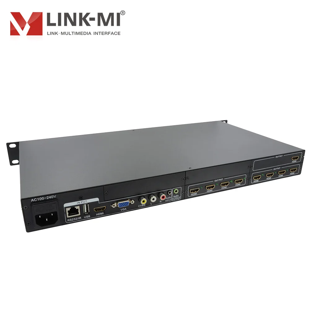 LINK-MI 4x9 HD 분배기 스케일러 HDMI + AV + VGA + USB 입력 9 HDMI 출력 지원 180 °