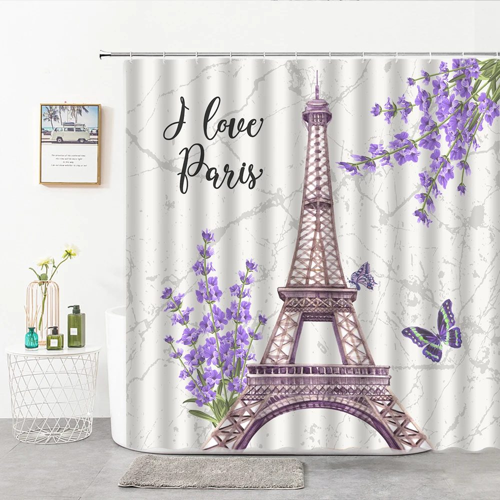 

Бабочка Парижа занавески для душа цветы Ретро Декор романтический винтажный художественный фон башня занавеска для ванной аксессуары с крючком
