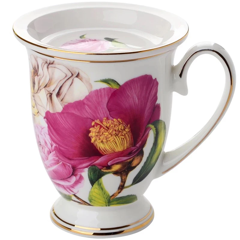 Style-7 with lid Европейский костяной фарфор, керамическая кофейная кружка с цветочным рисунком, креативная чашка для воды, чашка для послеобеденного чая, кружка для молока, кухонная посуда для напитков, подарок - Цвет: Style-7 with lid