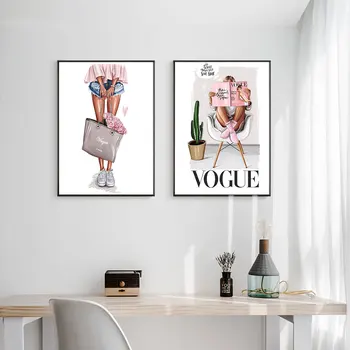 

Nordic Wall Art Canvas Poster Vogue Print Fashion Girl with Bag Girl Painting Decoration Picture Living Room Decor Unframed