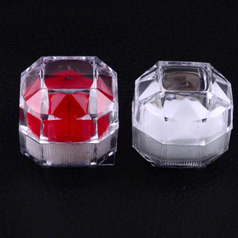 Transparent Diamond Wedding Engagement Ring Box Octagon Container Propose Marriage Rings Display Carrying Case Storage
