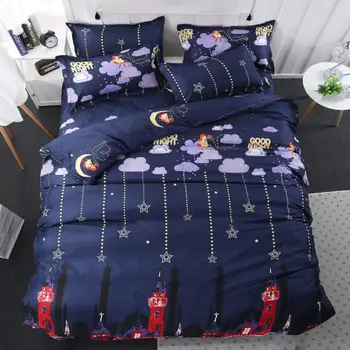 

Blue Bedding Sets ,220×240 Duvet Cover Pillowcase 3pcs, 135×200 Child Quilt Cover,Clouds and stars pattern Queen King Bed Cover