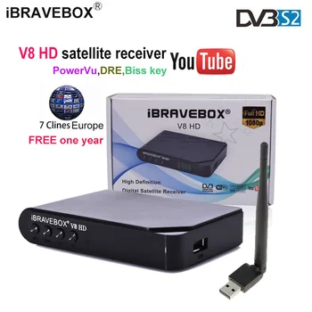 

V8 HD DVB-S2 Satellite TV Receiver Decoder Full HD support 7 Clines Italy Spain Arabic CCCam via USB Wifi antenna