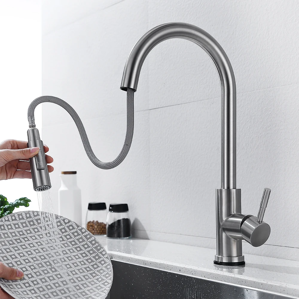  Pull Out Black Sensor Kitchen Faucets Stainless Steel Smart Induction Mixed Tap Touch Control Sink  - 4000277681140