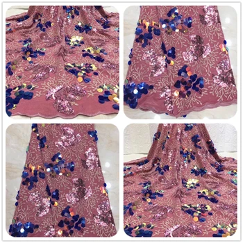 

Latest Baby Pink Design Soft Velvet Lace Fabric with Color Sequins 2019 High Quality Embroidery Lace Fabrics For Party dresses
