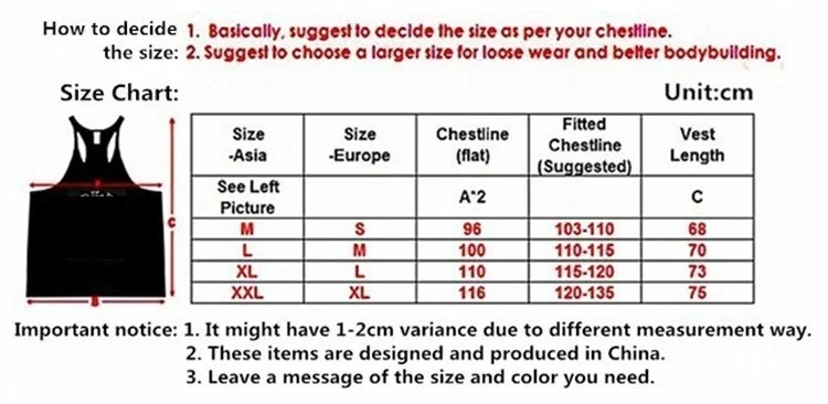 Träningslinne Herr - Storlekstabell