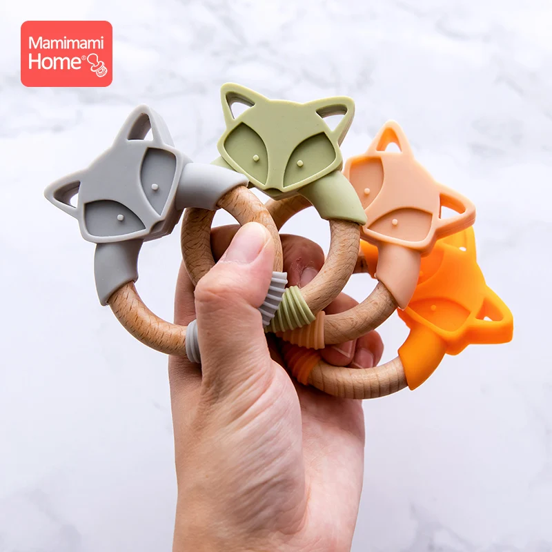 Mamihome Baby Wooden Teether Animal Ring Silicone Rodent Beech Wooden Blank Rabbit Ears baby products Toys Pacifier Pendant Gift