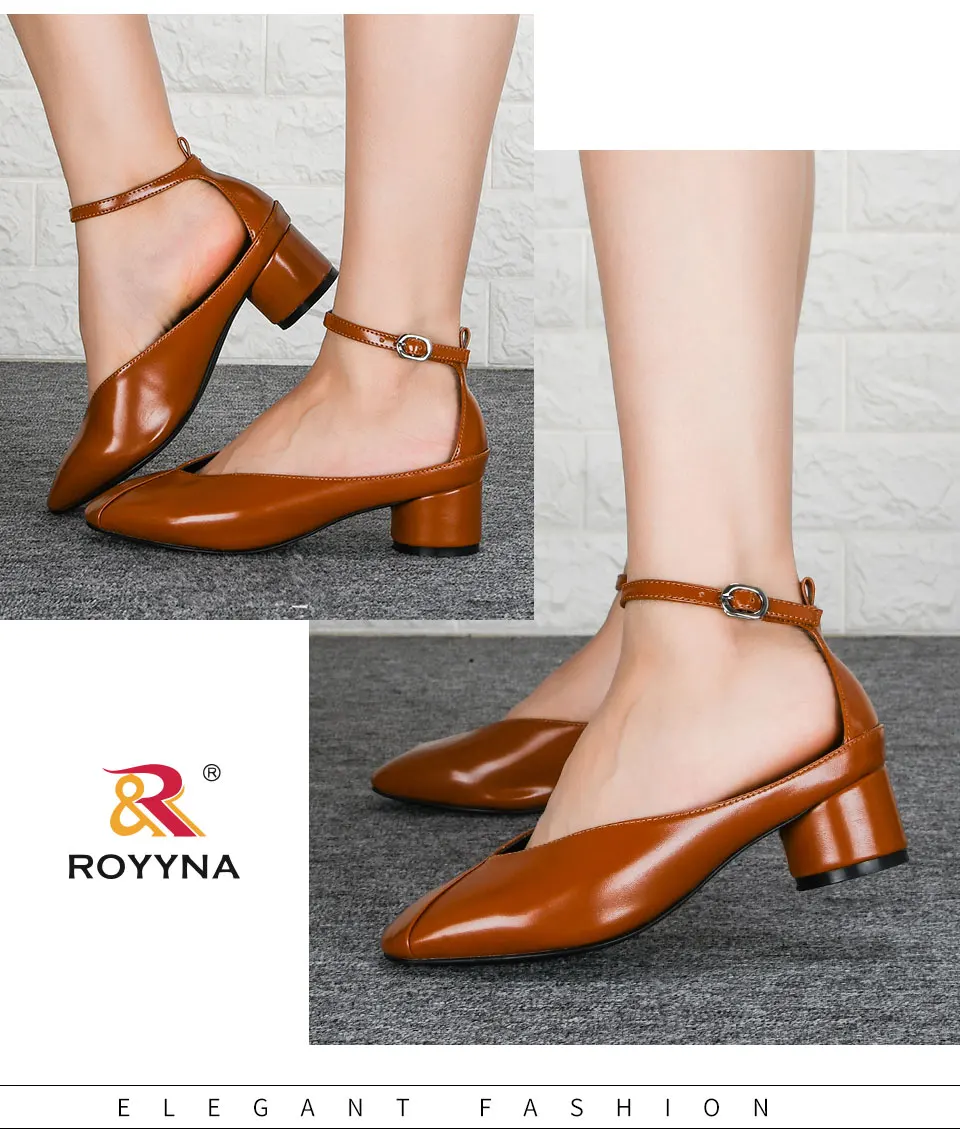 ROYYNA/Новинка года; дизайнерские милые женские туфли-лодочки на Высоком толстом каблуке с ремешком на щиколотке; классические модельные милые туфли с круглым носком; женская обувь
